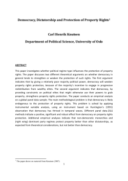 Democracy, Dictatorship and Protection of Property Rights1 Carl