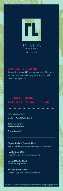 grab and go menu breakfast menu available 6:00 am