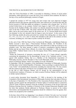 THE POLITICAL BACKGROUND TO MY PROTEST After the Velvet