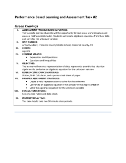 Performance Based Learning and Assessment Task #2 Green