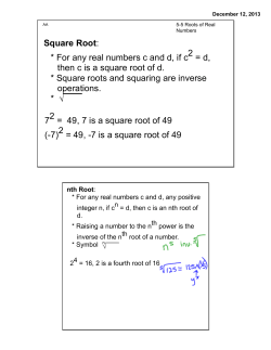 Square Root: * For any real numbers c and d, if c2 = d, then c is a