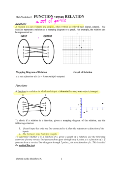 Math Worksheet 1&ndash; FUNCTION versus RELATION