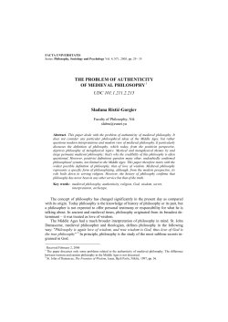 THE PROBLEM OF AUTHENTICITY OF MEDIEVAL PHILOSOPHY1