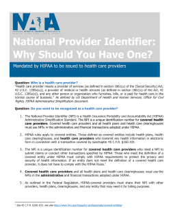 National Provider Identifier - National Athletic Trainers` Association