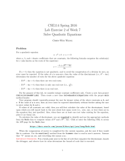 CSE114 Spring 2016 Lab Exercise 2 of Week 7 Solve Quadratic