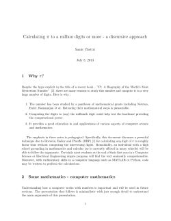 Calculating &pi; to a million digits or more - a discursive