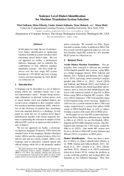 Sentence Level Dialect Identification for Machine Translation