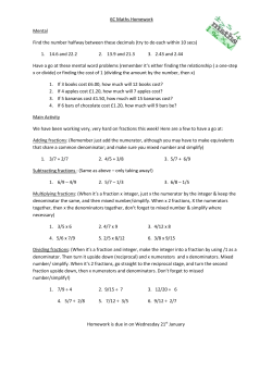 6C Maths Homework Mental Find the number halfway between
