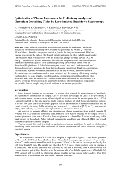 Optimization of Plasma Parameters for Preliminary Analysis of