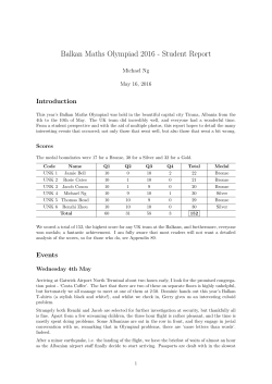Balkan Maths Olympiad 2016 - Student Report