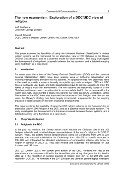 The new ecumenism: Exploration of a DDC/UDC view of religion