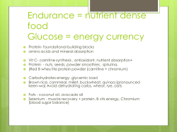 Endurance = nutrient dense food Glucose = energy currency in body
