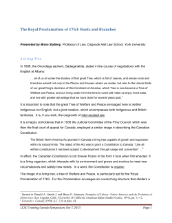 The Royal Proclamation of 1763: Roots and Branches