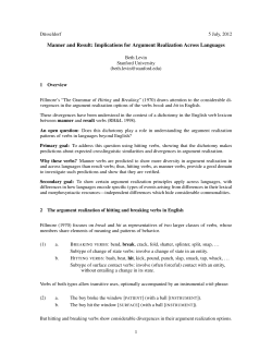 Manner and Result: Implications for Argument Realization Across