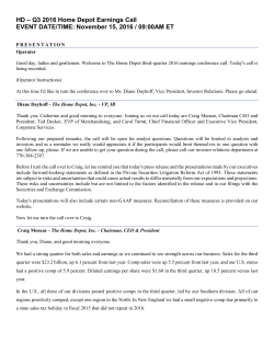 HD &ndash; Q3 2016 Home Depot Earnings Call