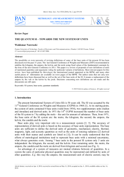 THE QUANTUM SI &ndash; TOWARDS THE NEW SYSTEM OF UNITS