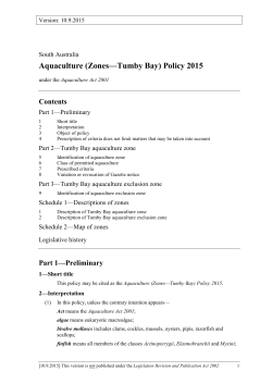 Aquaculture (Zones&mdash;Tumby Bay)Policy 2015