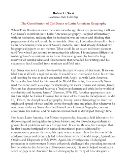 The Contribution of Carl Sauer to Latin American