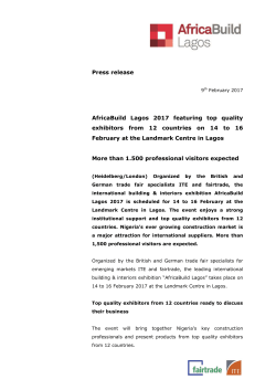 Press release AfricaBuild Lagos 2017 featuring top quality exhibitors