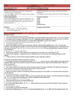 Grade 1 Lesson: 6-‐5 Using Addition to Subtract Reference to
