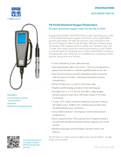 YSI Pro20 Dissolved Oxygen Meter Specification Sheet