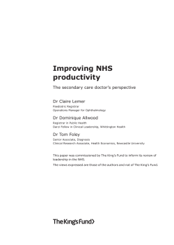 Improving NHS productivity: The secondary care doctor`s perspective