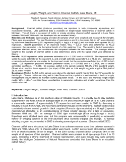 Length, Weight, and Yield in Channel Catfish, Lake Diane, MI