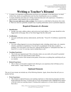 Teacher Resumes - University of the Incarnate Word