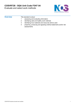 SQA Unit Code F3H7 04 Evaluate and select work methods
