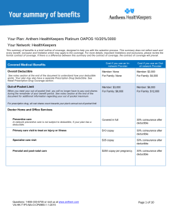 Anthem HealthKeepers Platinum OAPOS 10/20%/3000 Your Network