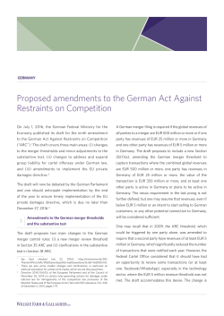 Proposed amendments to the German Act Against Restraints on