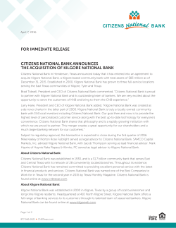 citizens national bank announces the acquisition of kilgore national