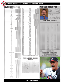 DAVIDSON COLLEGE BASEBALL RECORD BOOK 2017