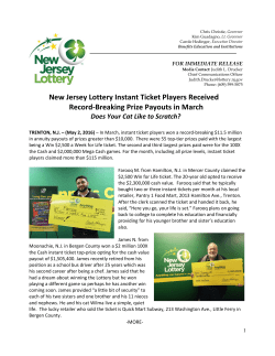New Jersey Lottery Instant Ticket Players Received