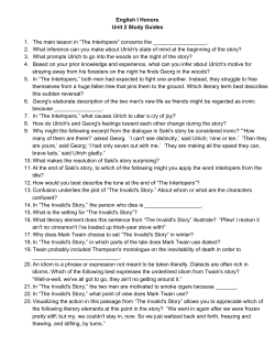 English I Honors Unit 2 Study Guides 1. The main lesson in &ldquo;The