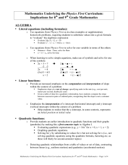 Mathematics Underlying the Physics First Curriculum