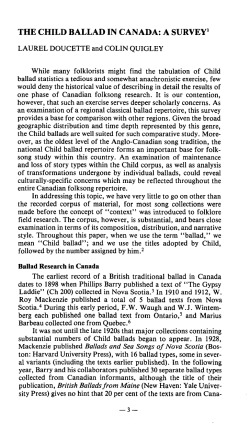 THE CHILD BALLAD IN CANADA: A SURVEY1