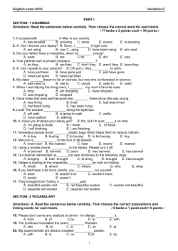 English exam-2016 Variation-C PART I SECTION: 1 GRAMMAR