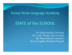 Dr. Sabrina Jackson, Principal Ms. Linda Woods, Asst. Principal Ms