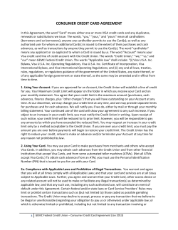 CONSUMER CREDIT CARD AGREEMENT