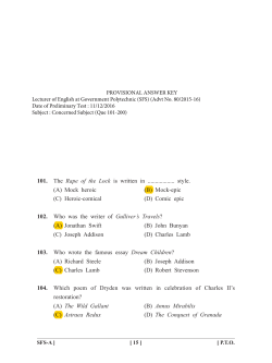Provisional Answer Key for the post of Lecturer of English