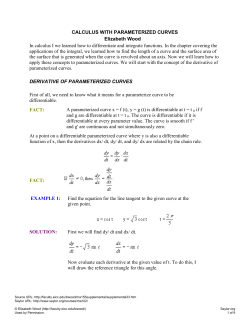 CALCULUS WITH PARAMETERIZED CURVES Elizabeth Wood In