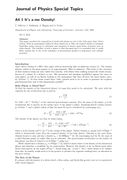 Journal of Physics Special Topics