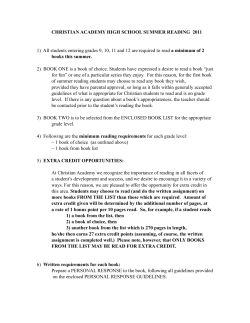 CHRISTIAN ACADEMY HIGH SCHOOL SUMMER READING 2011 1