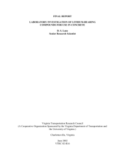 FINAL REPORT LABORATORY INVESTIGATION OF LITHIUM