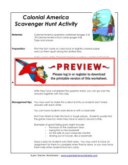 Colonial America Scavenger Hunt Activity