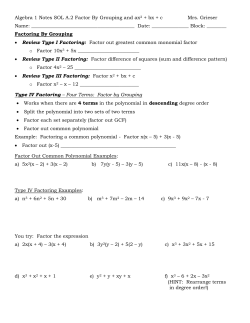 Algebra 1 Notes SOL A.2 Factor By Grouping And Ax + Bx + C