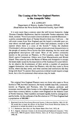 The Coming of the New England Planters to the Annapolis Valley