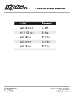 Hoist Pre-load WLL 3/4 ton. 77 lbs. Wll 1 1/2 ton. 84 lbs. WLL 3 ton