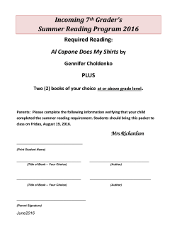 Seventh Grade Summer Reading - Mary Queen of the Holy Rosary